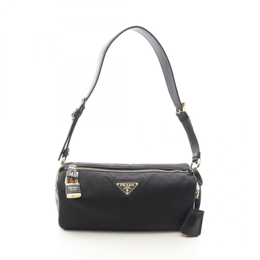 PRADA TESSUTO + VITELLO 肩背包 1BC233ODO2C8QF0002 尼龍皮革 黑色 全新-0