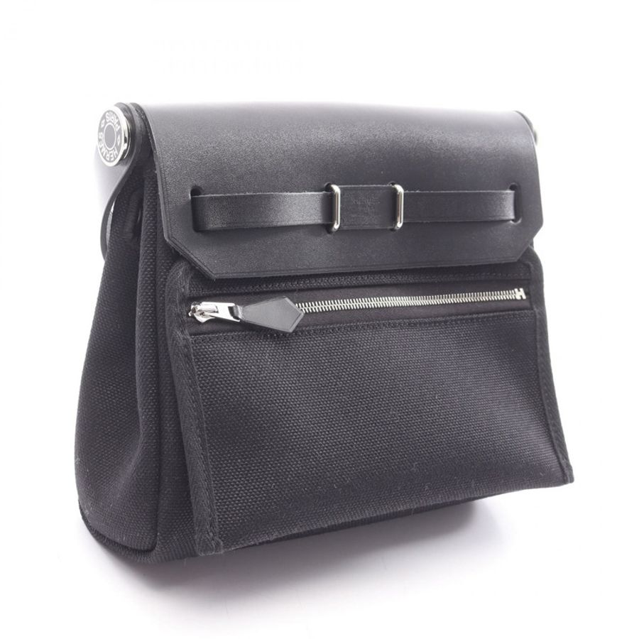 愛馬仕 Herbag Zip Mini 單肩包，軍用帆布皮革，黑色，二手 K-1