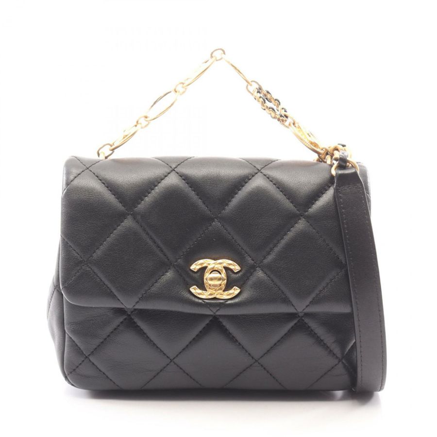 香奈兒 (CHANEL) 絎縫鏈條斜背包 AS4274 羊皮黑色 二手 金色五金-0