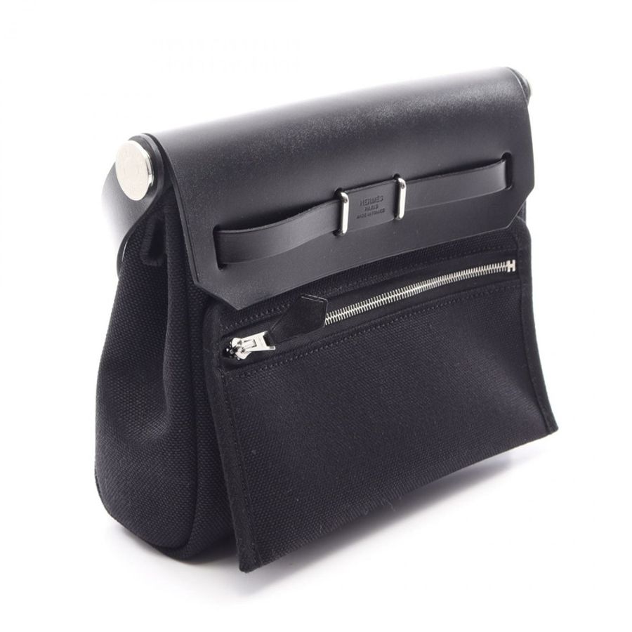 愛馬仕 Herbag Zip Mini 單肩斜背包,帆布皮革,黑色 SHW 女款 K-1