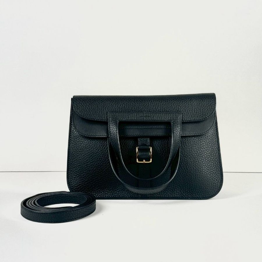 HERMES Halzan 25 黑色 89 Noir 金扣 TC皮革 Z刻-0