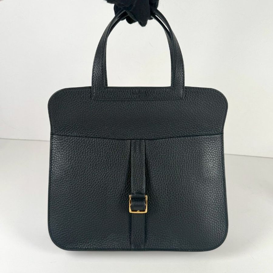 HERMES Halzan 25 黑色 89 Noir 金扣 TC皮革 Z刻-2