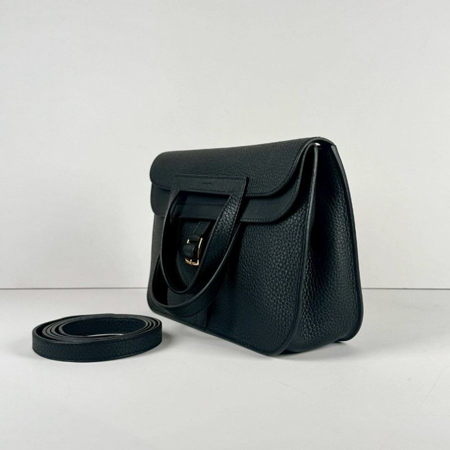 HERMES Halzan 25 黑色 89 Noir 金扣 TC皮革 Z刻-4