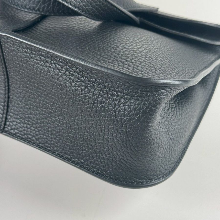 HERMES Halzan 25 黑色 89 Noir 金扣 TC皮革 Z刻-5