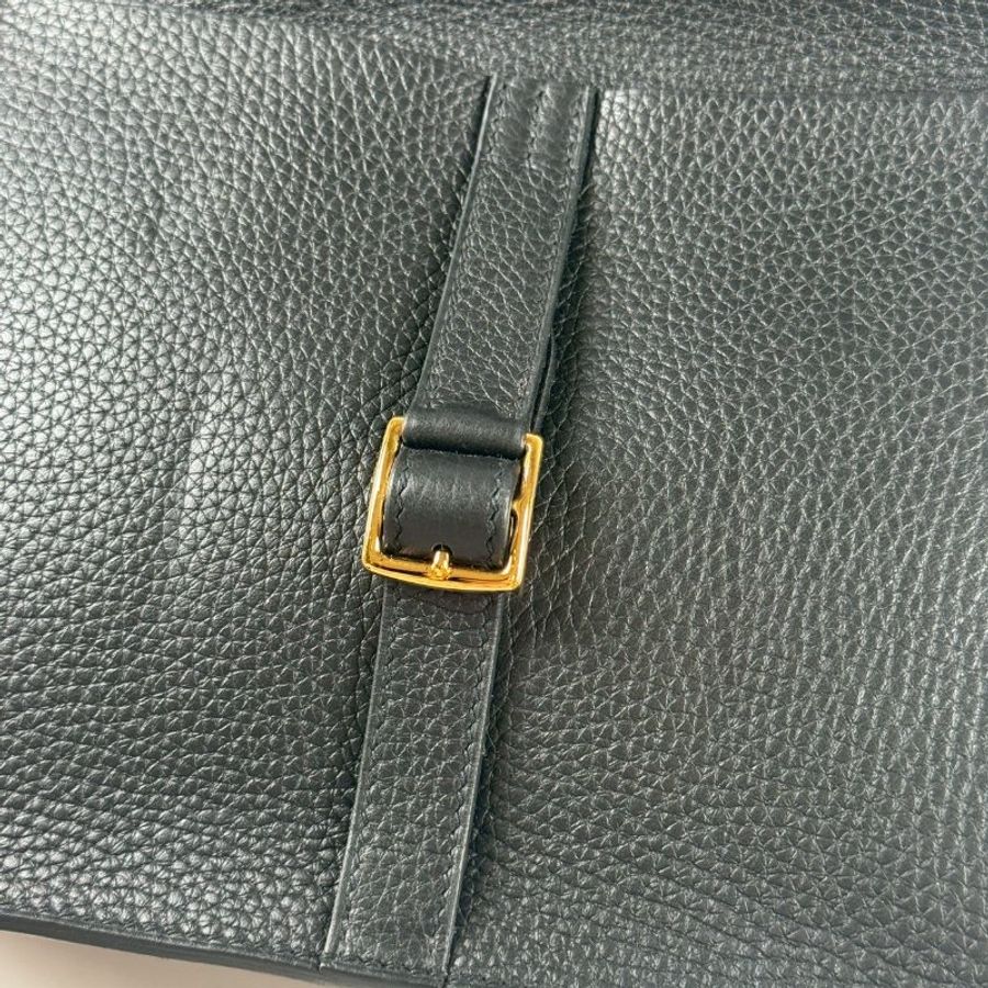HERMES Halzan 25 黑色 89 Noir 金扣 TC皮革 Z刻-6