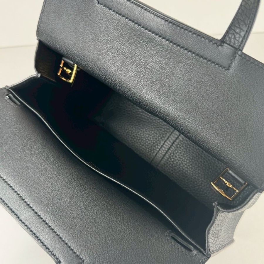 HERMES Halzan 25 黑色 89 Noir 金扣 TC皮革 Z刻-7