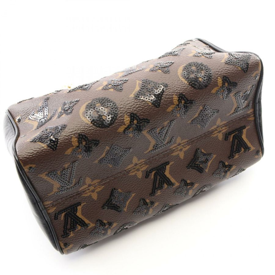 路易威登 Speedy Handlire 20 Monogram Sequin 2WAY 手提包 M26314 PVC塗層帆布皮革 棕色 黑色 二手-5