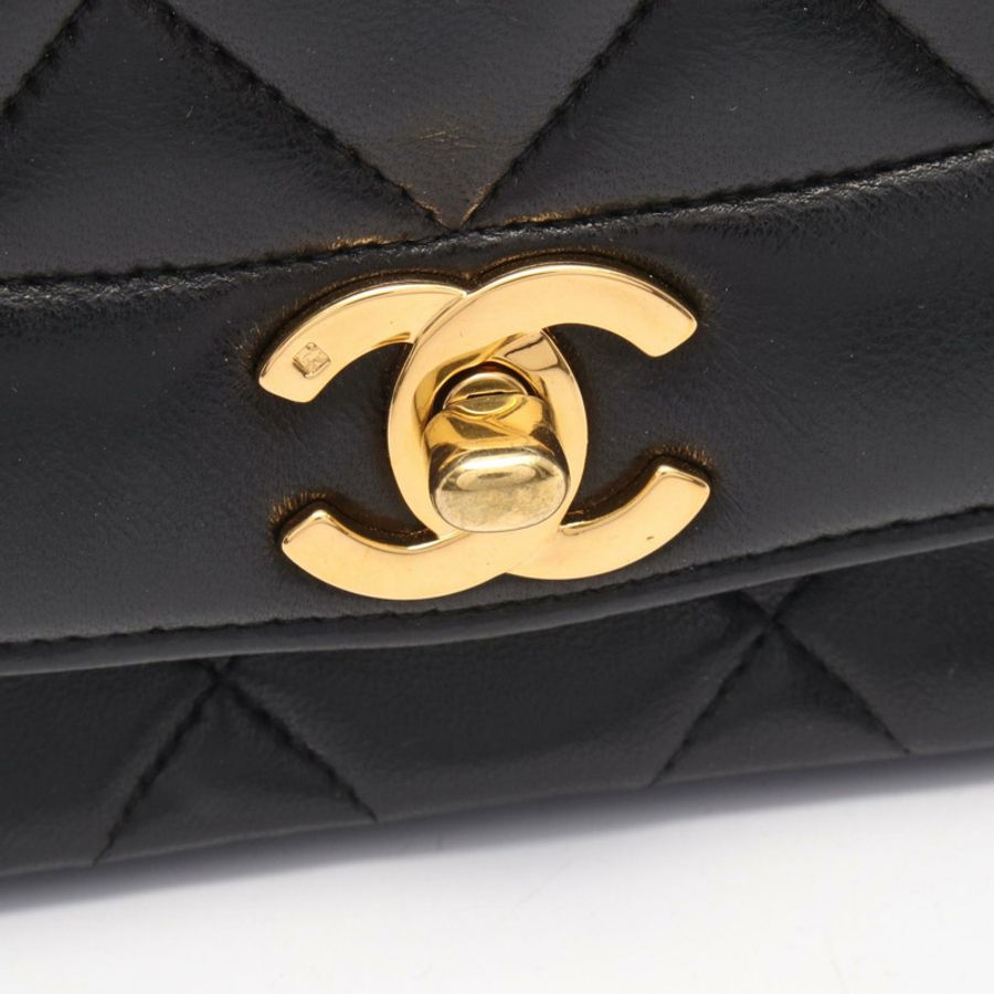 香奈兒 (CHANEL) 絎縫 Diana 翻蓋單肩包 A01165 羊皮（綿羊皮）黑色二手女款-6