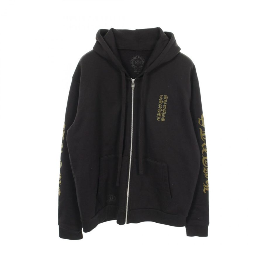 鉻心 (CHROME HEARTS) 直式款 logo 連帽衫 #M 碼 棉 黑色 二手 男款-0