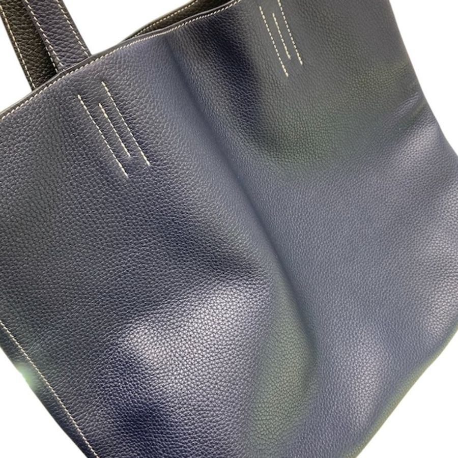 HERMES 愛馬仕 DOUBLE SENS 雙面托特包 皮革 黑/深藍-10