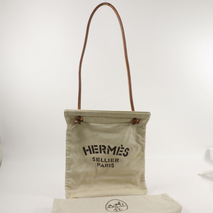 HERMES 帆布/Barenia皮革Aline手挽袋Beige-8