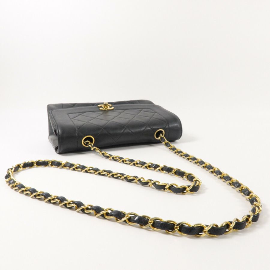 CHANEL 羊皮皮革Vintage Diana鏈帶肩背袋-9