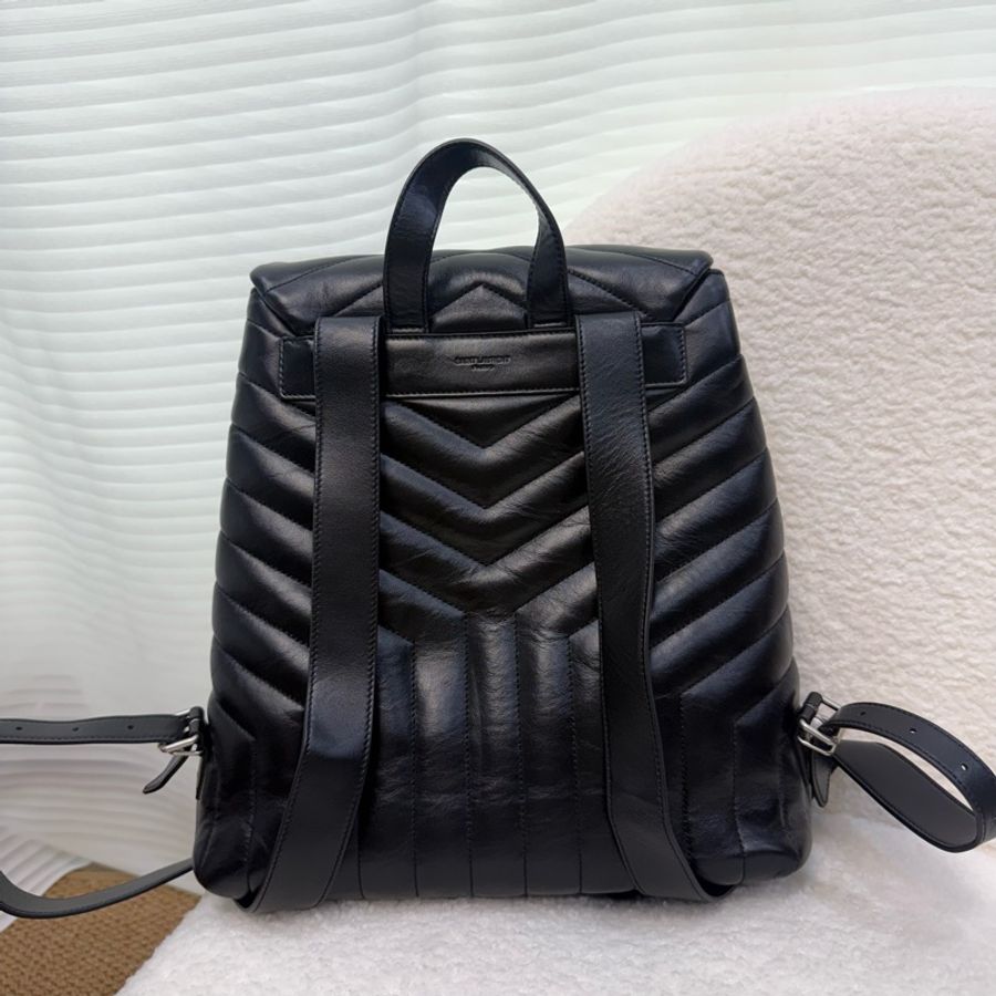 YSL 黑金牛皮山型紋LouLou 後背包-9