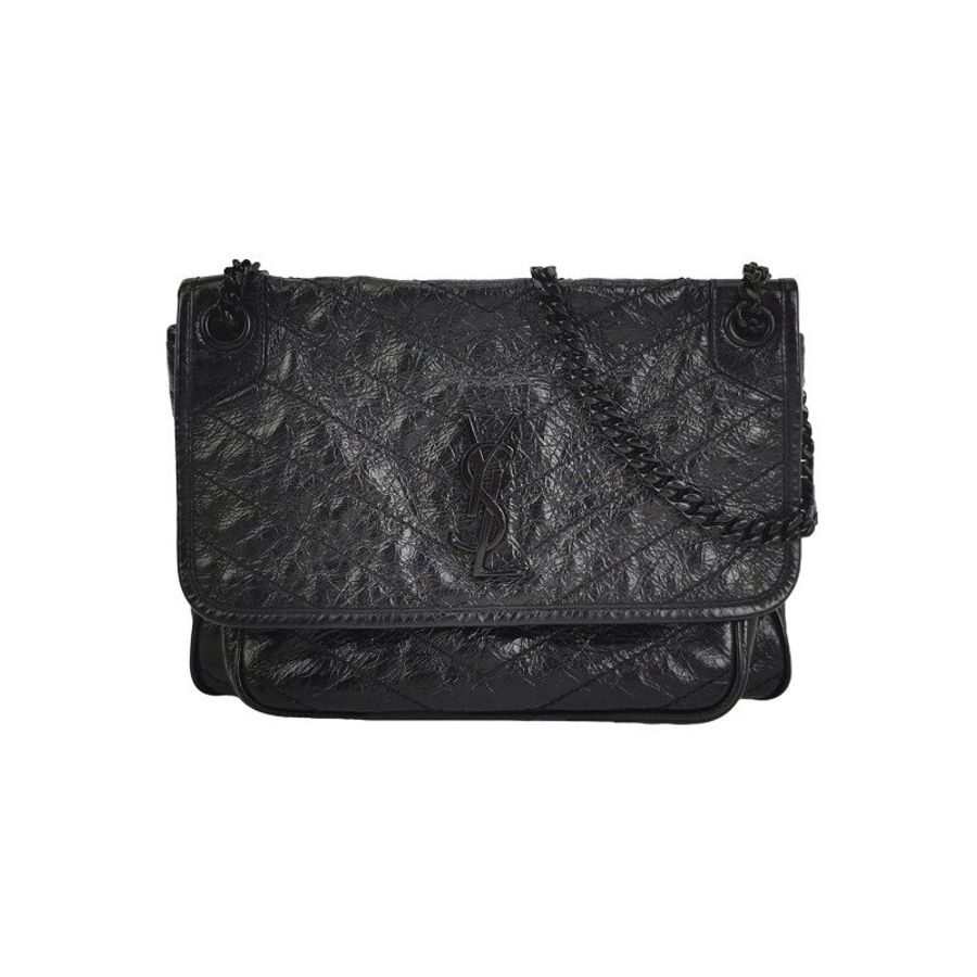 Saint Laurent Niki中號油蠟皮純色V紋絎縫YSL標誌單肩包-0