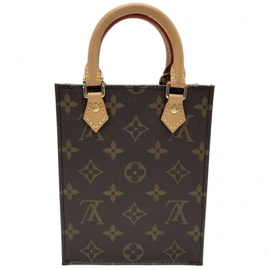 路易威登女士Monogram Petite Sac Plat迷你肩背包/手提包/斜背包，LOUIS VUITTON M69442棕色配金色五金配件-1