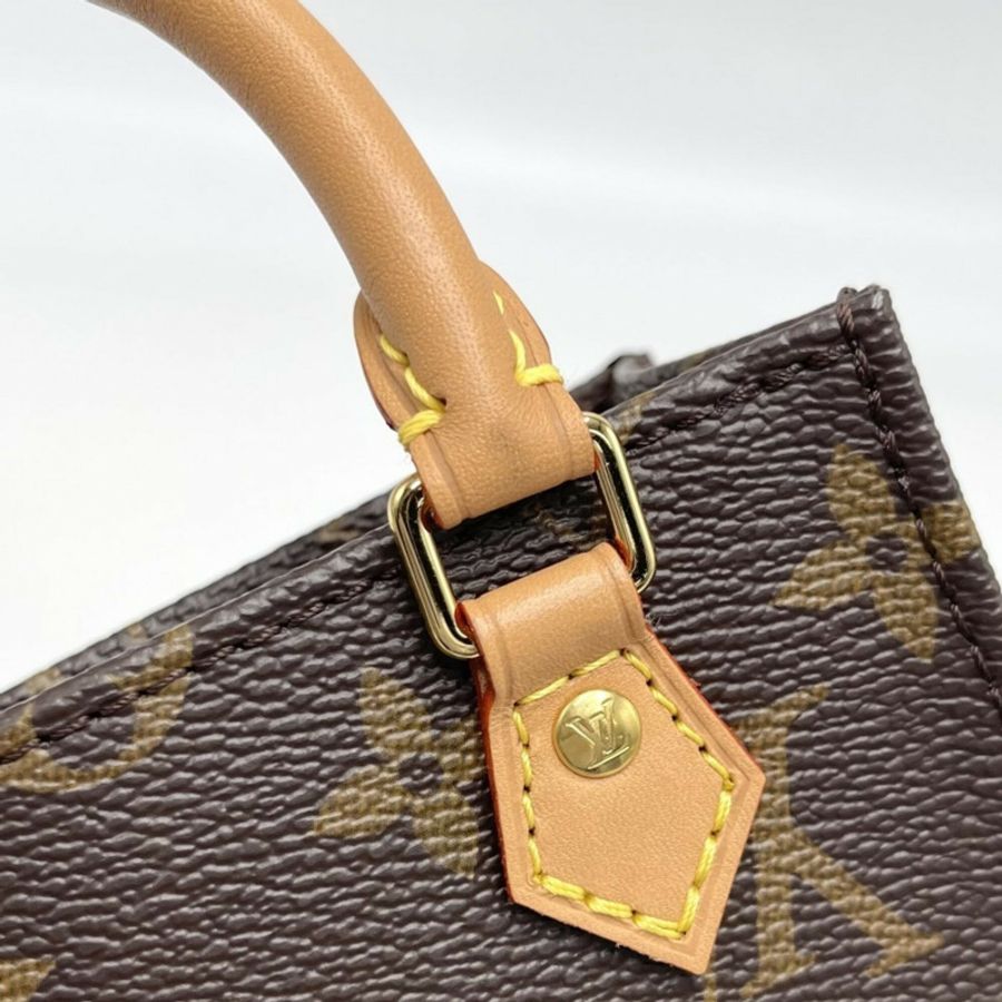路易威登女士Monogram Petite Sac Plat迷你肩背包/手提包/斜背包，LOUIS VUITTON M69442棕色配金色五金配件-5