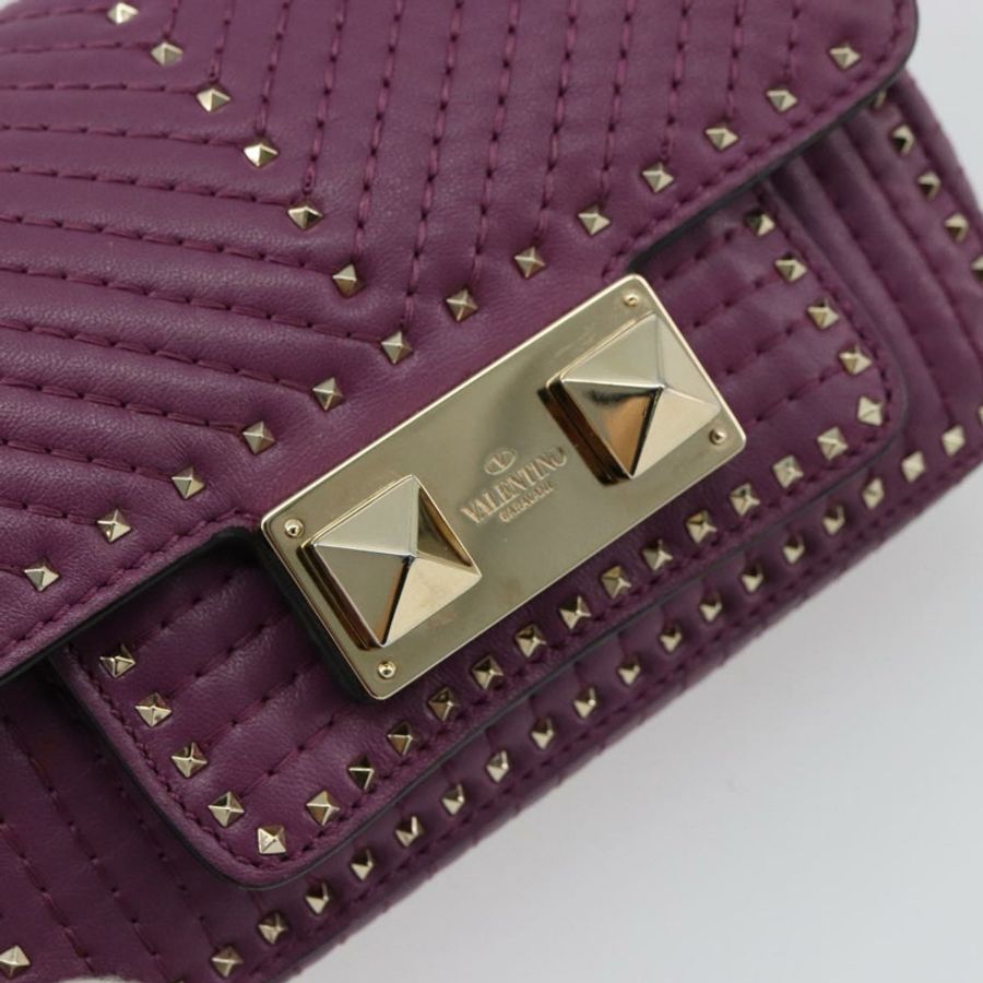 【日本直送】華倫天奴 (VALENTINO) 鉚釘單肩包 皮革 2way 紫色金色 Auth 179216A-17