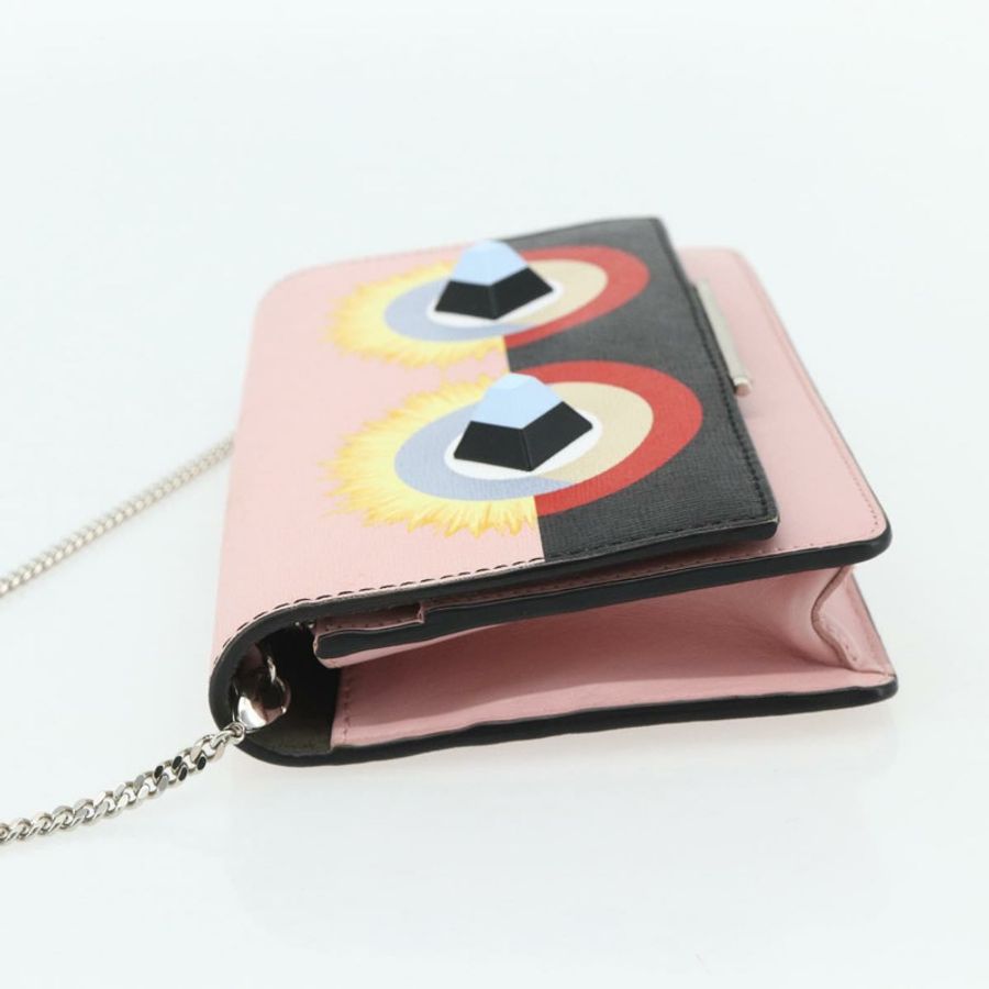 【日本直送】FENDI 鏈條皮夾 Monster 單肩包 皮革 粉紅色 銀色 正品 ka4337A-2