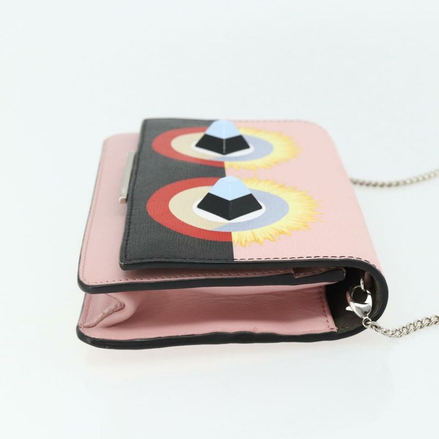 【日本直送】FENDI 鏈條皮夾 Monster 單肩包 皮革 粉紅色 銀色 正品 ka4337A-3