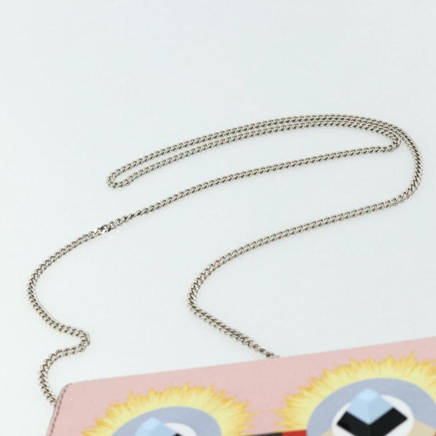 【日本直送】FENDI 鏈條皮夾 Monster 單肩包 皮革 粉紅色 銀色 正品 ka4337A-7
