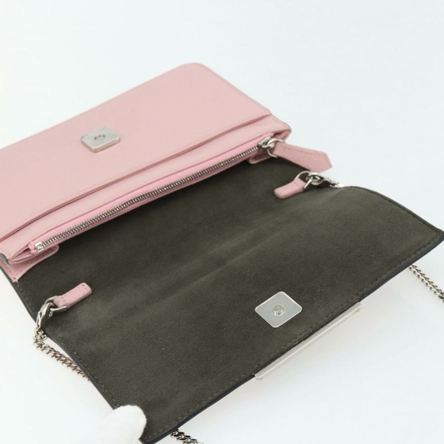 【日本直送】FENDI 鏈條皮夾 Monster 單肩包 皮革 粉紅色 銀色 正品 ka4337A-8