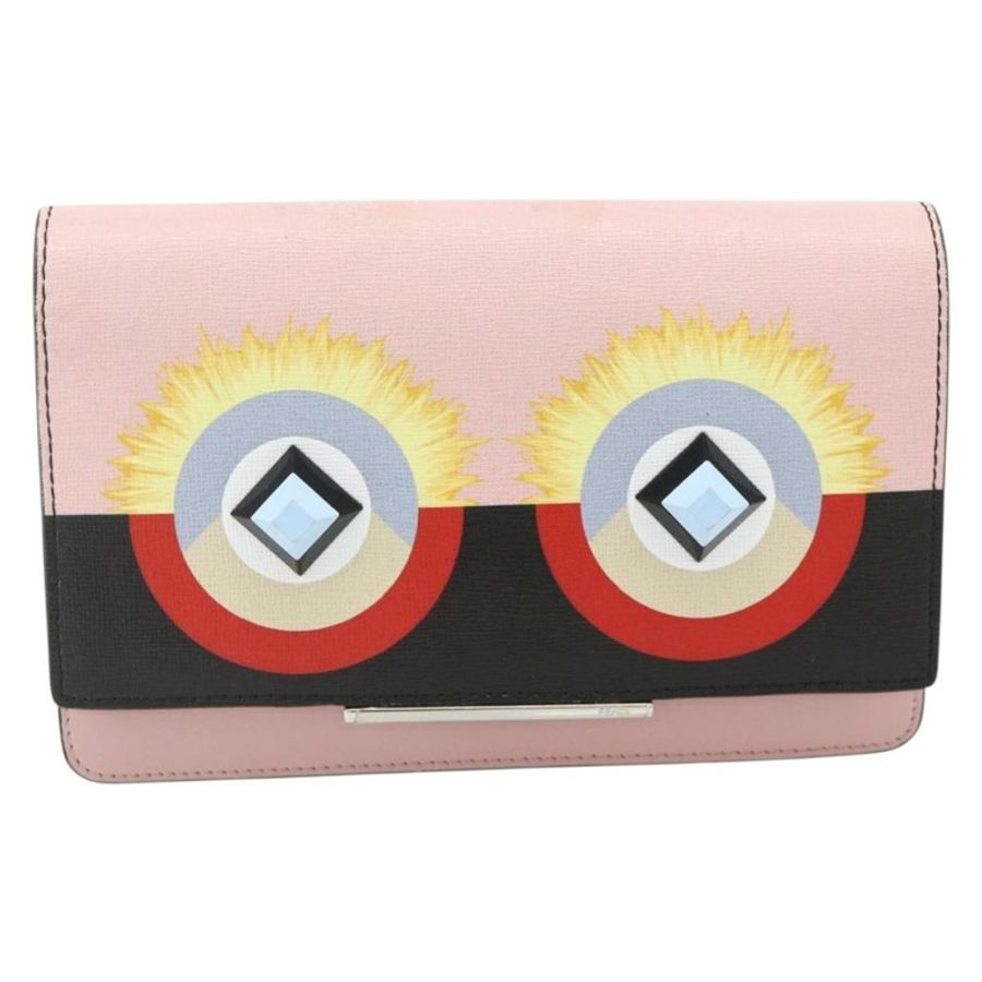 【日本直送】FENDI 鏈條皮夾 Monster 單肩包 皮革 粉紅色 銀色 正品 ka4337A-12