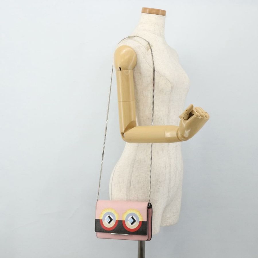 【日本直送】FENDI 鏈條皮夾 Monster 單肩包 皮革 粉紅色 銀色 正品 ka4337A-23