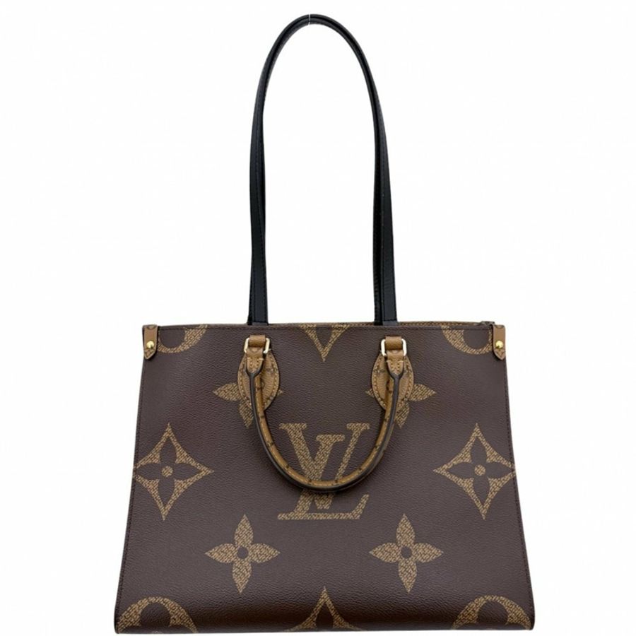 路易威登女士 OnTheGo MM 手提包/單肩包 LOUIS VUITTON M45321 Monogram Giant Reverse 棕色金色五金配件-1