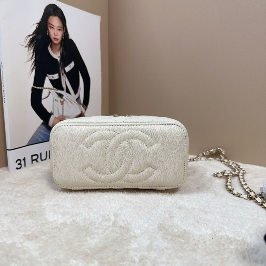 Chanel 香奈兒 25C 腰線長盒子 米杏色荔枝皮-4