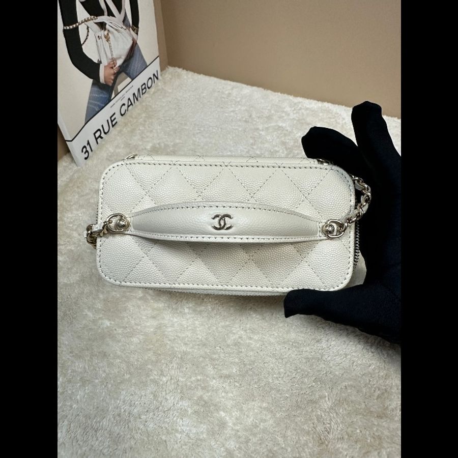 Chanel 香奈兒 25C 腰線長盒子 米杏色荔枝皮-8