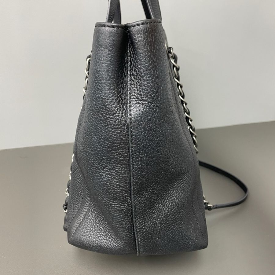 Chanel/香奈兒 26開 紋鹿皮黑銀托特包tote鏈條包浮雕logo機場包-3