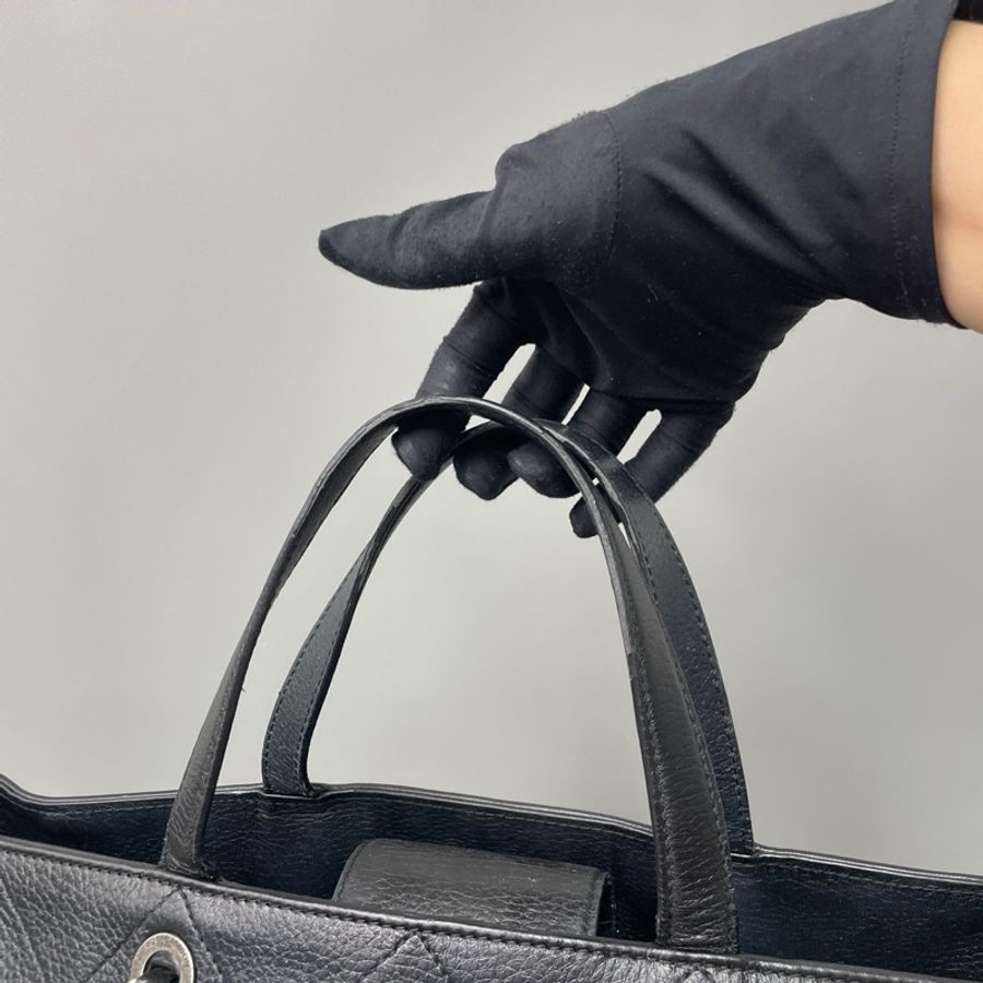 Chanel/香奈兒 26開 紋鹿皮黑銀托特包tote鏈條包浮雕logo機場包-7