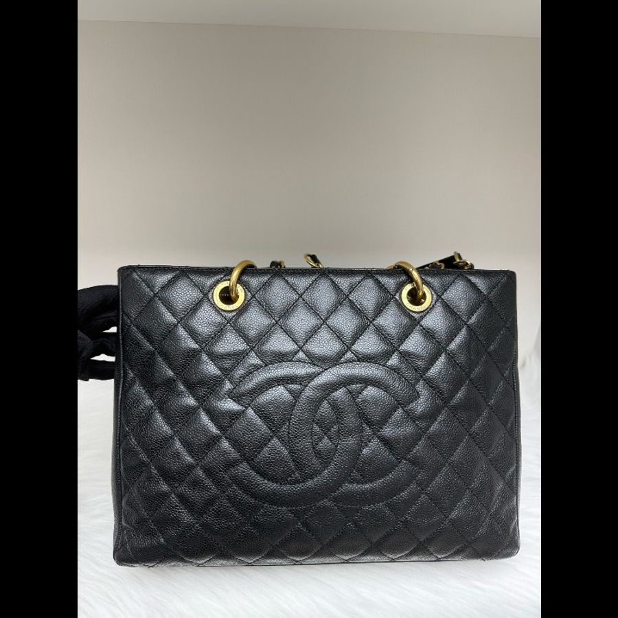 香奈兒/Chanel GST 黑色金扣荔枝牛皮-1