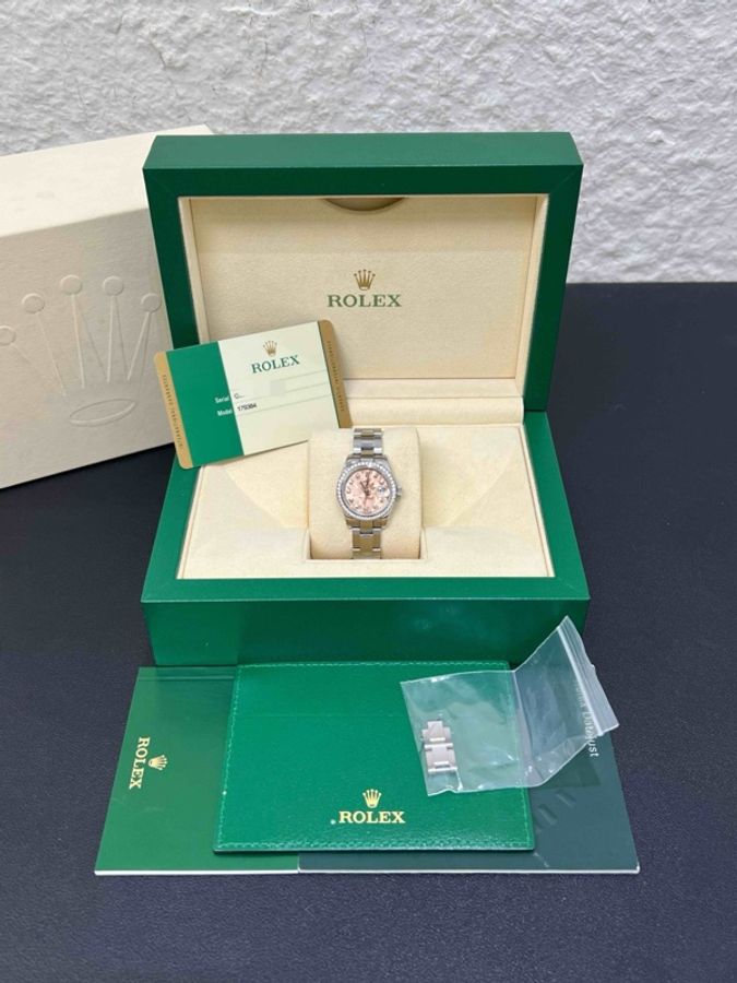98新勞力士/Rolex 女裝日誌型 26 粉色金晶石鑽刻原鑲鑽圈-0