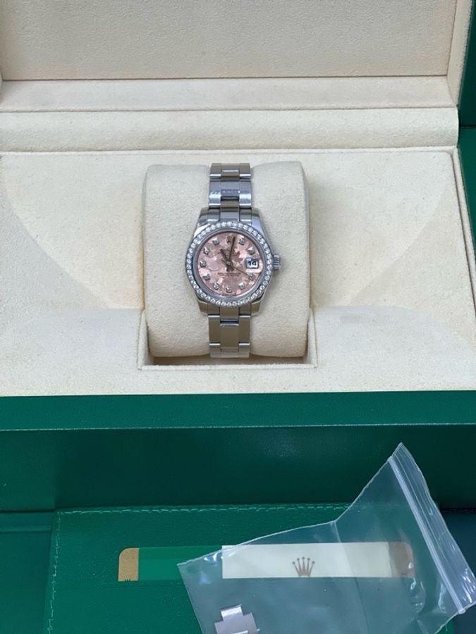 98新勞力士/Rolex 女裝日誌型 26 粉色金晶石鑽刻原鑲鑽圈-1