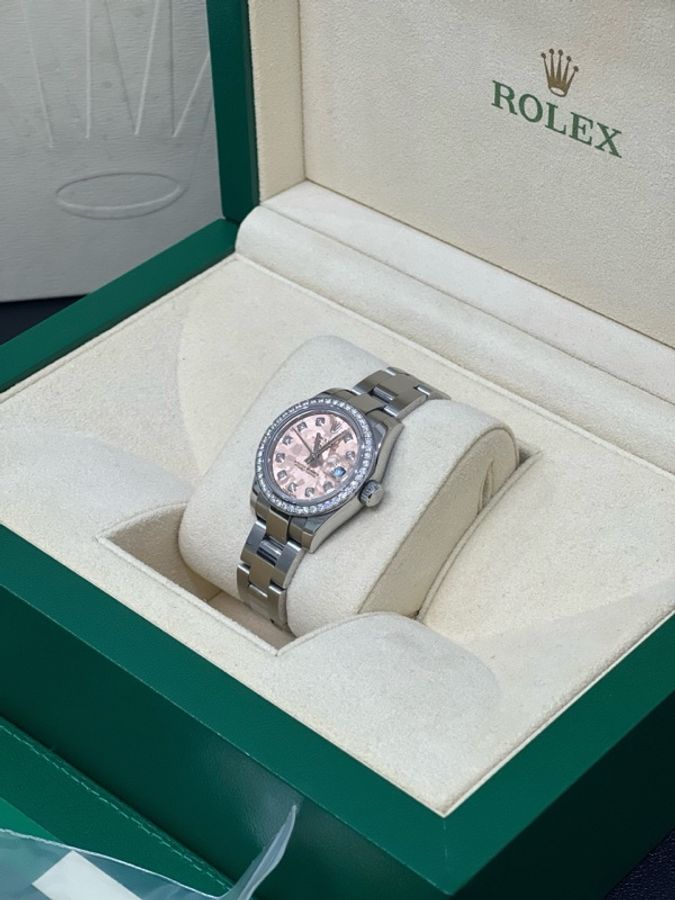 98新勞力士/Rolex 女裝日誌型 26 粉色金晶石鑽刻原鑲鑽圈-4