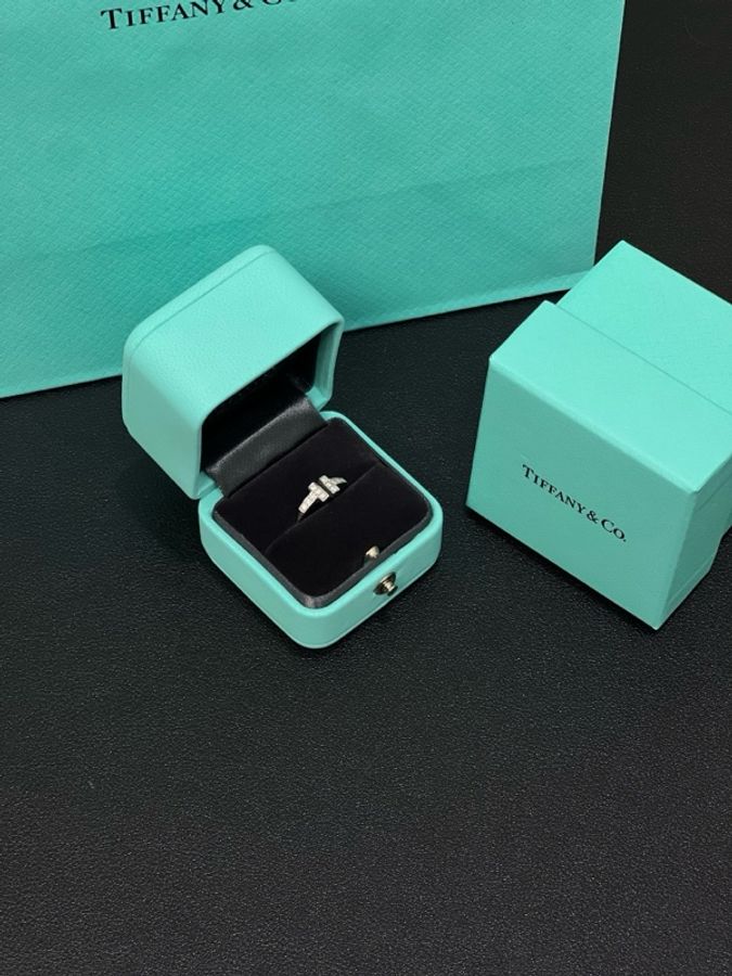 98新Tiffany & Co. 蒂芙尼18K白金雙T滿鑽戒指 經典-1