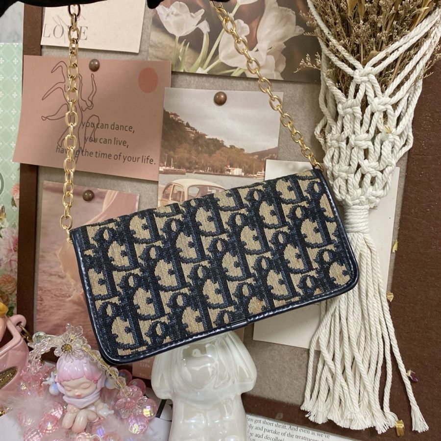 Dior經典老花翻蓋金扣長夾 鏈包🏅-7