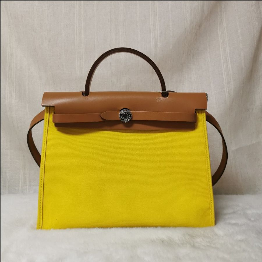 hermes 愛馬仕 Herbag31 檸檬黃銀扣棕蓋-0