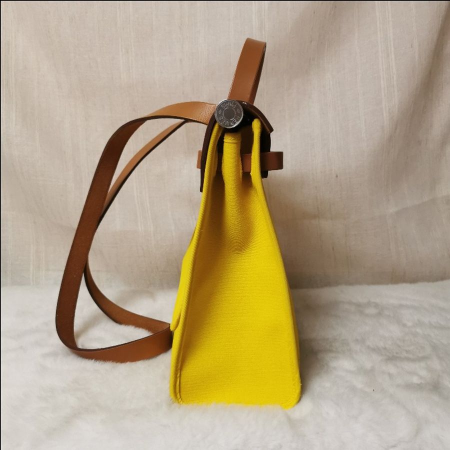 hermes 愛馬仕 Herbag31 檸檬黃銀扣棕蓋-4