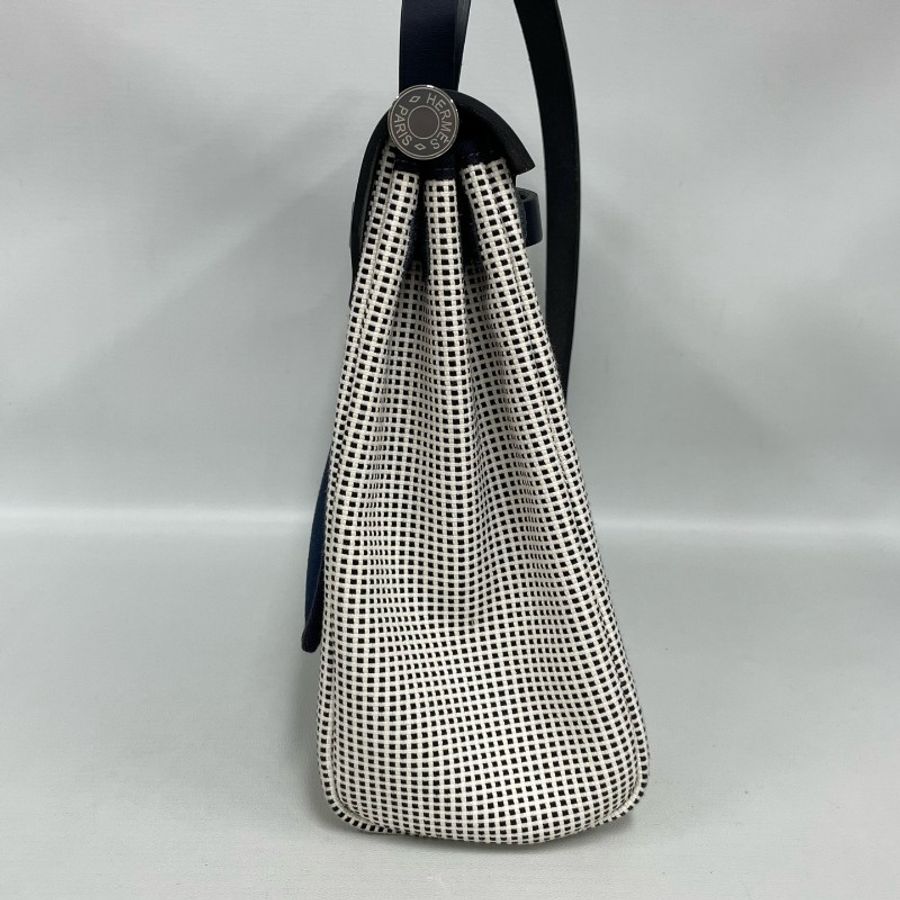 Hermès愛馬仕 Herbag 熊貓格紋拼接午夜藍包蓋銀扣-6