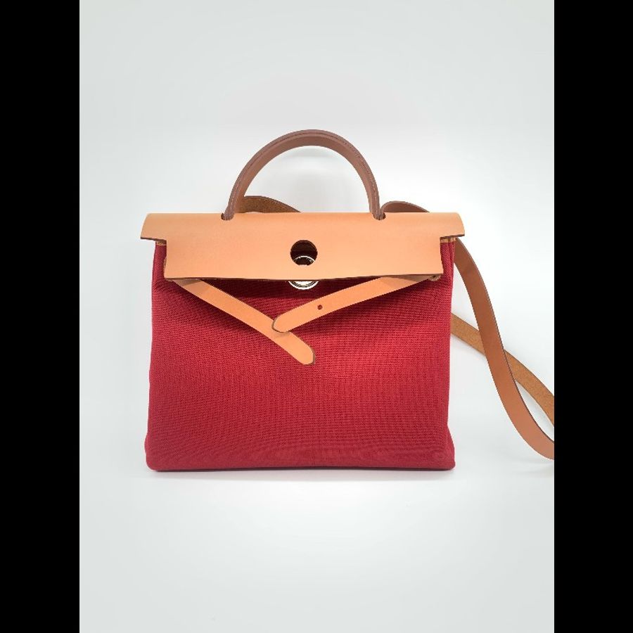 Hermès/愛馬仕  胭脂紅帆布拼棕 Herbag31 手提單肩包-0