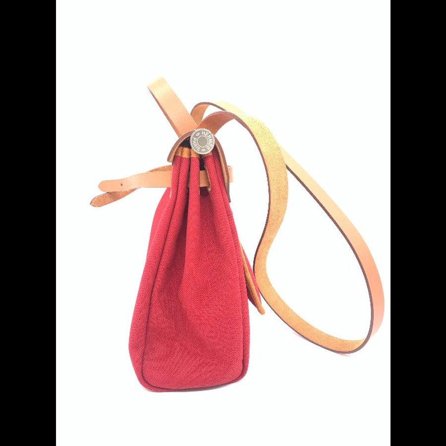 Hermès/愛馬仕  胭脂紅帆布拼棕 Herbag31 手提單肩包-2
