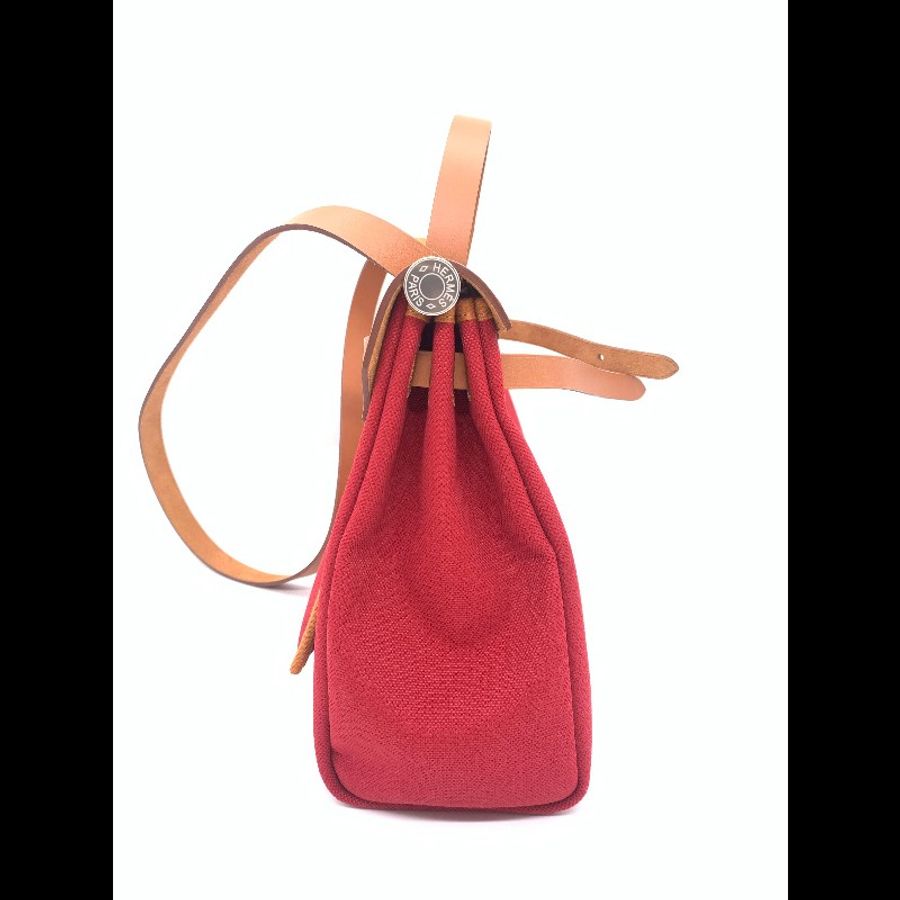 Hermès/愛馬仕  胭脂紅帆布拼棕 Herbag31 手提單肩包-3