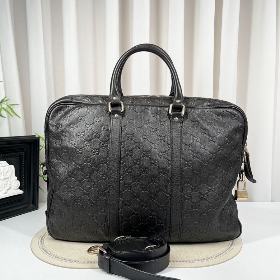 GUCCI 全皮老花壓紋手提包公文包電腦包-1