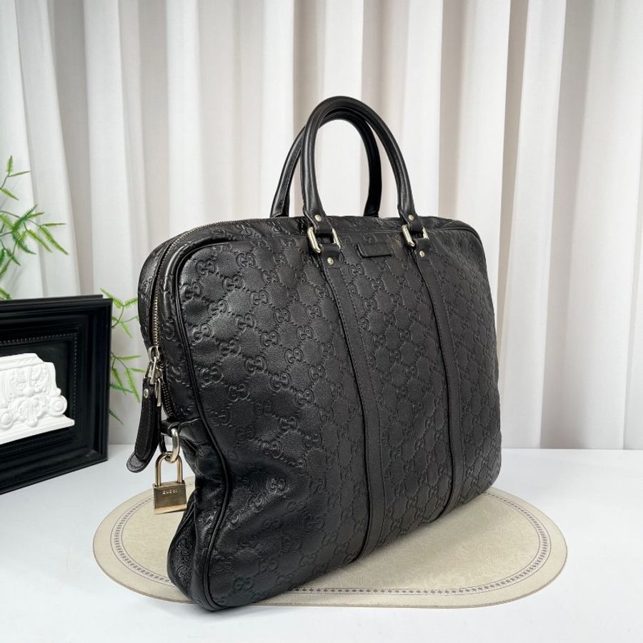 GUCCI 全皮老花壓紋手提包公文包電腦包-3