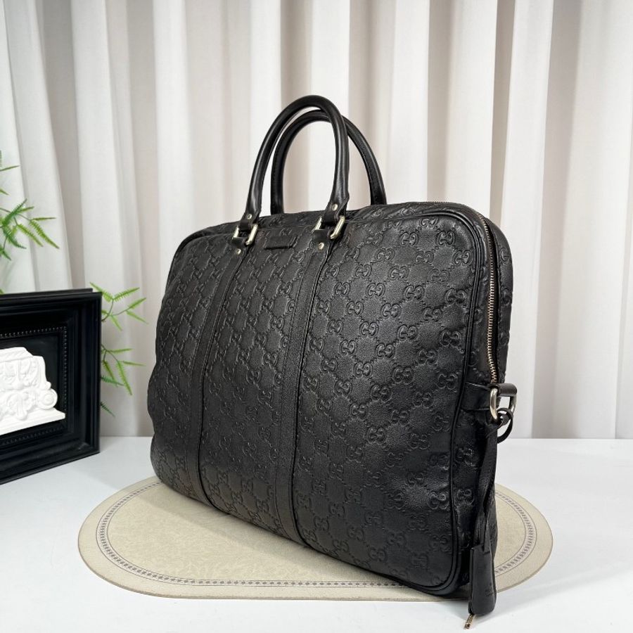 GUCCI 全皮老花壓紋手提包公文包電腦包-4