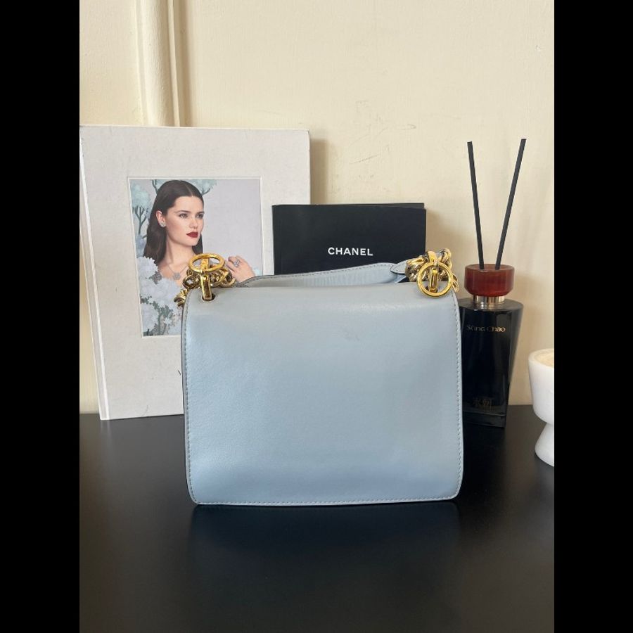 Fendi Kanl 藍灰色牛皮鉚釘斜挎包單肩包鏈條包-1