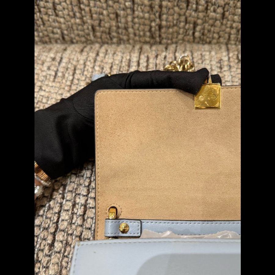 Fendi Kanl 藍灰色牛皮鉚釘斜挎包單肩包鏈條包-7