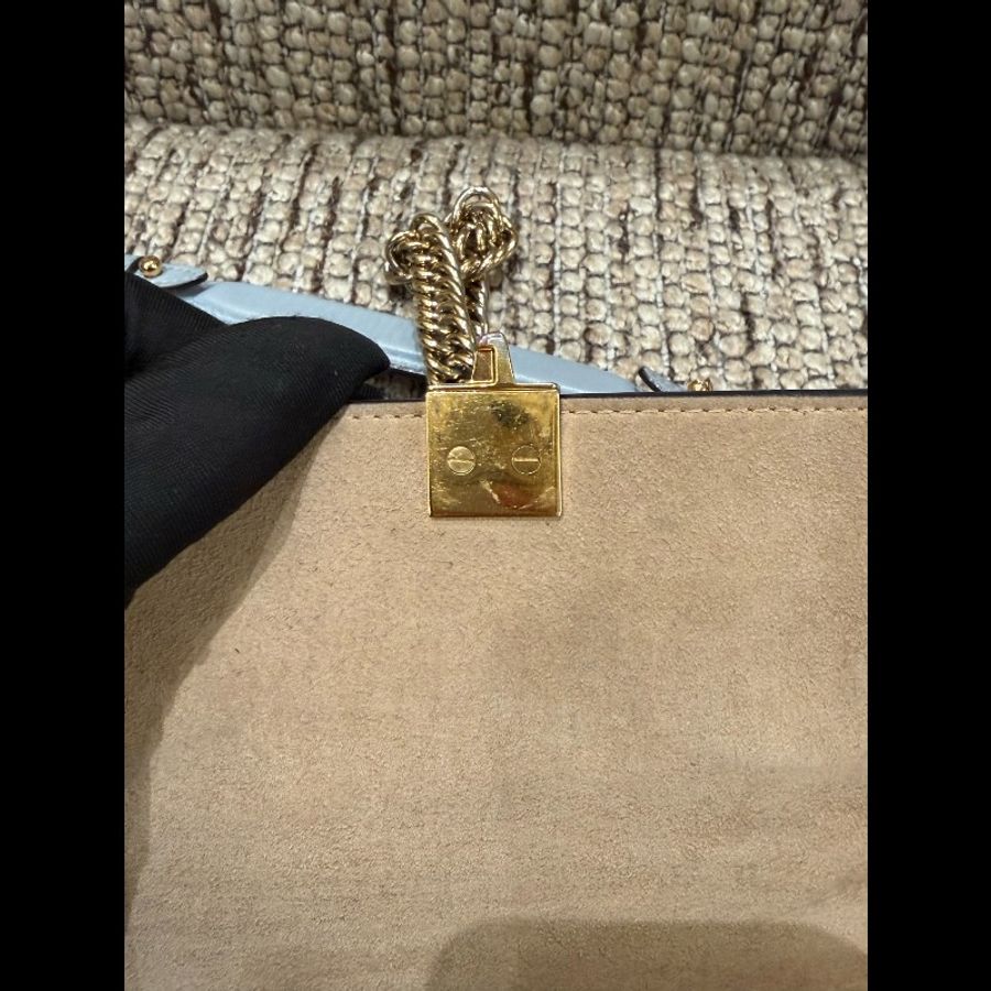 Fendi Kanl 藍灰色牛皮鉚釘斜挎包單肩包鏈條包-9